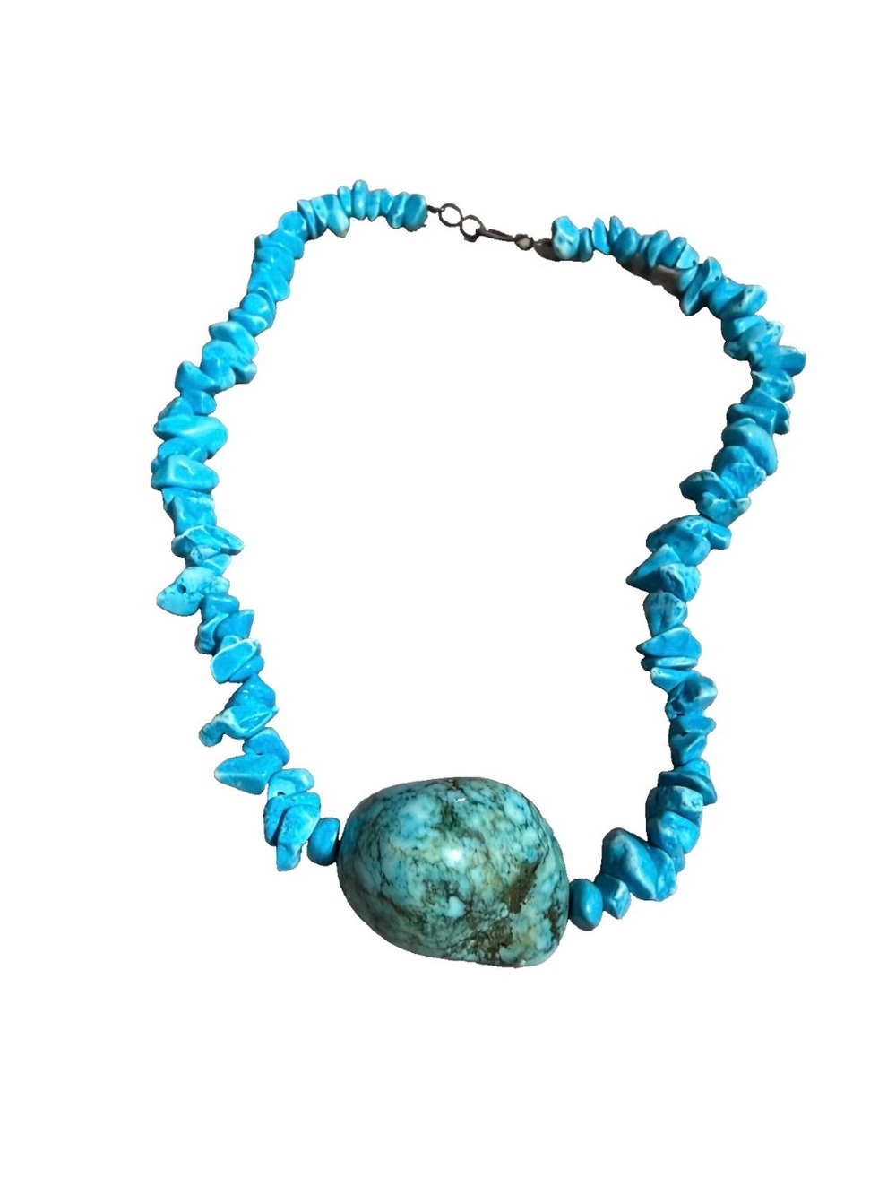 VTG Stacked Turquoise Necklace w/ Large Turquoise Center Pendant 16in
